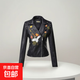皮夾克女裝外套春秋款歐美休閑時(shí)尚潮牌刺繡修身短款翻領(lǐng)機車(chē)皮衣 黑色【刺繡款運輸】】 3XL