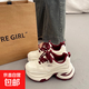 爆款港風松糕厚底老爹鞋女小個子增高2025新款春秋百搭休閑運動鞋 安哥拉紅 37