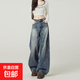 顯瘦顯高復古高街寬松闊腿牛仔褲女美式設計感休閑高腰垂感彎刀褲 【顯瘦氣質(zhì)百搭】復古藍 2XL 【建議125-145斤】