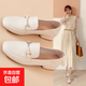 品牌斷碼真皮粗跟單鞋女2025年新款春秋季樂(lè )福鞋英倫風(fēng)小皮鞋 米白色 38