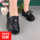 厚底松糕樂(lè )福鞋女真皮春秋新款淺口休閑單鞋圓頭百搭軟底媽媽皮鞋 黑色 37