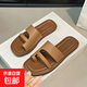 涼拖鞋女夏季外穿2025新款時(shí)尚爆款休閑軟底防滑沙灘涼鞋拇指拖鞋 卡其 38-39