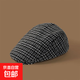 新款復古格子前進(jìn)帽子日系春秋季百搭時(shí)尚大頭畫(huà)家英倫鴨舌貝雷帽 【黑色】毛呢格紋前進(jìn)帽