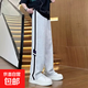春秋季新款長(cháng)褲子男生初中學(xué)生青少年休閑運動(dòng)直筒寬松闊腿男裝潮 灰色 3XL