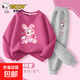 史努比（SNOOPY）女童秋季套裝2025新款童裝衛衣兩件套運動(dòng)兒童秋 櫻兔努比莓紅+愛(ài)心結努比灰褲 140