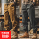 美式高端英倫工裝褲潮牌男束腳春秋季款寬松大碼痞帥復古休閑褲子 駝色+灰色【兩件裝】 常規 XL 建議130-140斤