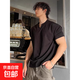 【蛇紋短袖】T恤男夏季小V領(lǐng)慵懶休閑訓練健身上衣純色寬松半袖 黑色 3XL