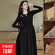 黑色長(cháng)袖連衣裙女韓版2025秋季新款設計感小眾收腰顯瘦針織長(cháng)裙 黑色 M