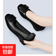 淺口坡跟單鞋女2025新款夏季中跟黑色軟底軟皮一腳蹬中年媽媽皮鞋 黑色 36