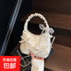 小眾芭蕾風(fēng)珠光白云朵包2025新款少女蝴蝶結褶皺手提包通勤斜挎包 米白色 不加絲巾
