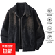 美式扎染pu皮夾克外套男春秋季新款復古立領(lǐng)皮夾克寬松百搭外套男 FJ730黑色 L 約120-140斤可穿
