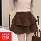 甜美蓬蓬裙半身裙秋冬新款小個(gè)子百褶裙荷葉邊蛋糕短裙半裙 咖啡色 均碼