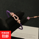 微鑲鋯石紫色滿(mǎn)鉆四葉花玫瑰金手鏈女馬蹄扣編繩磁吸扣疊戴手飾 紫色馬蹄扣編織手鏈