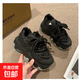松糕底機車(chē)老爹鞋女鞋ins潮2025春季新款厚底增高時(shí)尚拼色休閑鞋 黑色 37