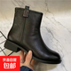 秋冬季真皮靴子平底短靴女軟底全牛皮加絨中年媽媽棉鞋大碼女鞋子 黑色加絨 39