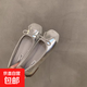 復古晚風(fēng)溫柔紅色新中式單鞋仙女鞋子春夏法式芭蕾瓢鞋平底奶奶鞋 銀色 35 35