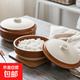 陶瓷帶蓋蒸飯復古老式土碗陶粗碗蒸蛋碗缽仔糕梅菜扣肉碗仿古懷舊 4.75英寸(茶赤色有蓋）