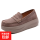 工廠(chǎng)大碼秋季英倫風(fēng)女鞋坡跟單鞋女高跟軟底增高鞋厚底搖搖鞋2022 淺棕色 35