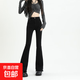 灰色微喇牛仔褲女春裝高腰顯瘦馬蹄褲小個(gè)力毛邊喇叭褲子牛仔褲 N09-黑色   M