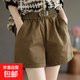 2025純棉休閑女夏季新款顯瘦松緊腰闊腳褲加大碼寬松運動(dòng)外穿短褲 深咖色 2XL 【建議130-145斤】