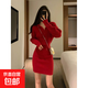 紅色圣誕節過(guò)年戰袍針織毛衣衛衣連衣裙女包臀小個(gè)子短裙打底裙子 紅色 均碼