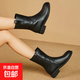 馬丁靴2025秋冬中筒靴粗跟中跟舒適簡(jiǎn)約百搭加絨真皮女靴軟皮軟底 黑色(絨里) 38