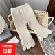 女童喇叭褲秋冬款韓版洋氣寶寶刺繡加絨加厚百搭打底褲外穿299 米色【加絨】 -棉豆服裝 120 碼【身高105-115cm】