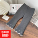 女童喇叭褲秋冬款韓版洋氣寶寶刺繡加絨加厚百搭打底褲外穿299 灰色【加絨】 -棉豆服裝 130 碼【身高115-125cm】