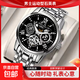 自動(dòng)機芯指針式高檔商務(wù)休閑夜光防水手表男款鏤空非機械表 【日歷款】鋼帶黑面