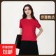 【大牌平替】2025秋季含桑蠶絲女士低圓領(lǐng)挺闊透氣休閑短袖T恤 焰紅 XL 115-125斤