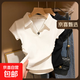 【都市麗人制造商】短袖T恤女polo領(lǐng)翻領(lǐng)上衣短款收腰修身上衣 白色 XL  【106-120斤】