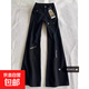 多口袋微喇牛仔褲男女款秋冬季美式高街直筒褲拉鏈設計感工褲褲子 黑色 XL 【建議120-135斤】