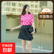 【阿瑪尼制造商】大牌同款?lèi)?ài)心拼色肌理短袖針織衫女萊顯瘦上衣 紅色 M （80-100斤）