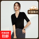 【阿瑪尼制造商】夏季新款天絲針織衫上衣女短袖優(yōu)雅萊塞爾打底衫 時(shí)尚黑 L （110-125斤 ）
