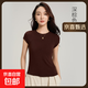 【阿瑪尼制造商】秋季天絲羊毛小飛袖短袖衫簡(jiǎn)約休閑打底衫T恤 深棕色 L （105-120斤）