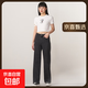 【大牌制造商】女裝牛仔褲夏季高腰寬松休閑黑灰直筒窄版闊腿 黑色 常規 L