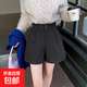 韓版毛呢短褲女2025秋冬款外穿高腰遮胯闊腿褲小個(gè)子a字馬丁靴褲 M01灰色【不含腰帶】 2XL 推薦【125-135斤】