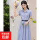 【送腰帶】文藝氣質(zhì)藍色連衣裙女2025新款夏裝顯瘦連衣裙D1390 藍色 L 【110-120斤】