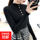 木耳花邊半高領(lǐng)打底針織衫女裝紐扣長(cháng)袖修身彈力內搭套頭衫 黑色 均碼