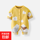 秋冬新款寶寶長(cháng)袖休閑針織連體衣批發(fā)棉紗哈衣萌寶爬爬服連身衣潮 黃色 73cm
