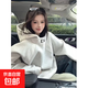 高領(lǐng)衛衣女秋季美式復古拼接刺繡重磅硬挺連帽衫休閑百搭外套女 白灰色 L 建議100-120斤