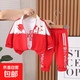 男童中國套裝秋季童裝兒童衣服春秋嬰兒三件套潮童裝外套褲子套裝 紅旗長(cháng)袖三件套 120 建議身高110-120cm