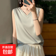 2026新款純色V領(lǐng)緞面吊帶背心無(wú)袖寬松內搭韓版打底背心 豆綠色 2XL