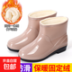 秋冬加絨雨鞋女短筒防水鞋防滑保暖水靴廚房洗車(chē)工作膠鞋套鞋 升級固定棉-卡其色 38