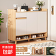 實(shí)木鞋柜門(mén)口入戶(hù)柜鞋架家用門(mén)口多層家用鞋子收納一體靠墻玄關(guān)柜 田園橡木色90*32*100cm（加厚密度板）