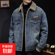 復古翻領(lǐng)羊羔絨加絨加厚牛仔外套男冬季大碼搖粒絨工裝夾克冬款 藍色 加絨 原版高品質(zhì) L 建議110-125斤