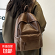 2026新款女包軟PU雙肩包歐美復古學(xué)院風(fēng)大學(xué)生背包出差旅行電腦包 棕色【無(wú)掛件】