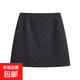 大碼胖mm波點(diǎn)半身裙女秋冬灰色微胖包臀毛呢短款A字裙女裝新款 深灰色 M