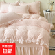 韓版加厚床裙四件套公主風(fēng)雕花絨被套花邊全夾棉床蓋床罩兒童套件 安娜花園-仙女粉【親膚舒適】 【床蓋款】1.8四件套-被套200*230