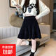 韓版百搭杏色針織半身裙女秋冬裝新款高腰保暖百褶裙顯瘦A字短裙 黑色 均碼